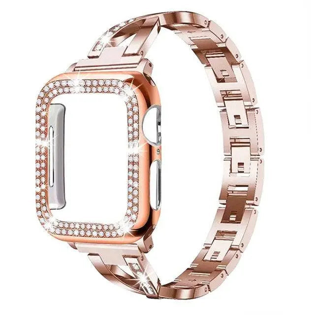 Elegant Stainless Steel Watch Band with Protective Case for Smartwatch 38mm 40mm 42mm 44mm Stylish Jewelry Accessory | Sansoti