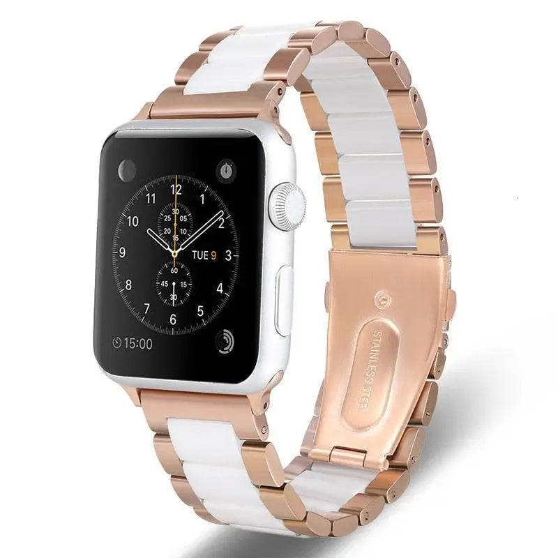 Bracelet de smartwatch en céramique et acier inoxydable 42 mm 46 mm 49 mm, finition bijou, bracelet de montre ajustable | Sansoti