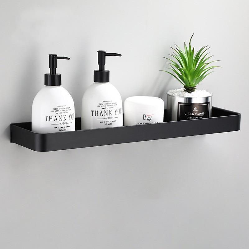Floating Wall Shelf Aluminum Matte Black 30-50cm Multifunctional Storage Shelf Bathroom Kitchen Living Room | Sansoti