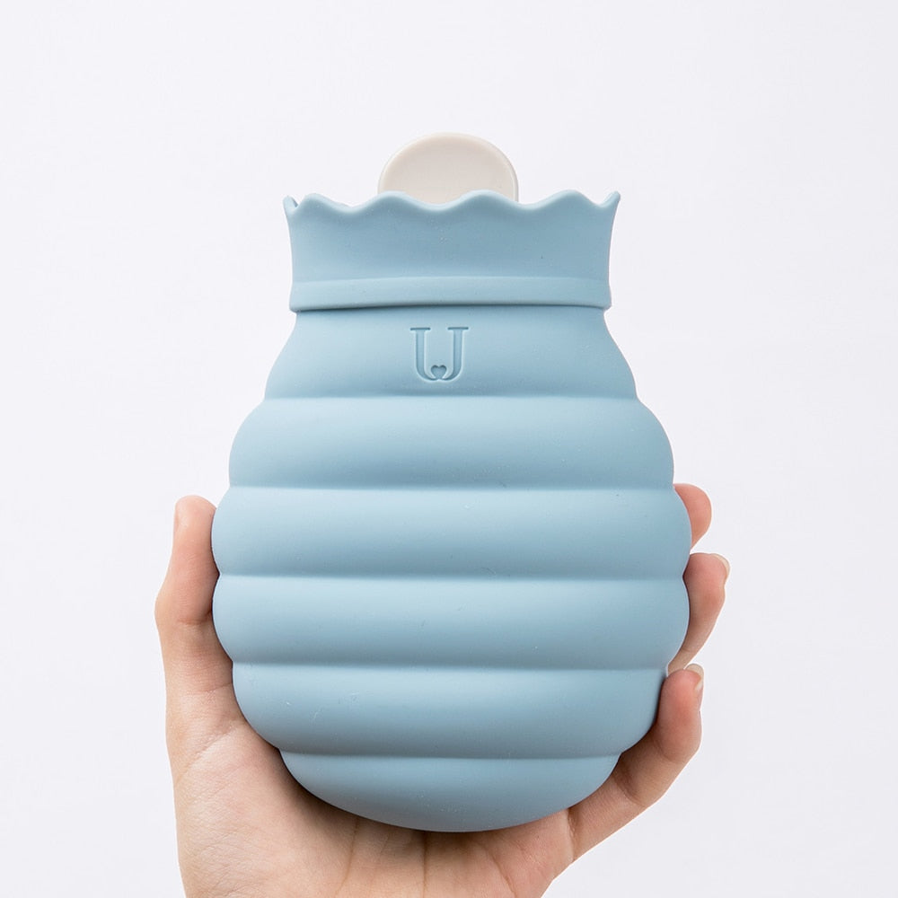 Microwave-Safe Silicone Hot Water Bottle 313ml 620ml with Knitted Cover for Abdominal Pain Relief and Warmth | Sansoti