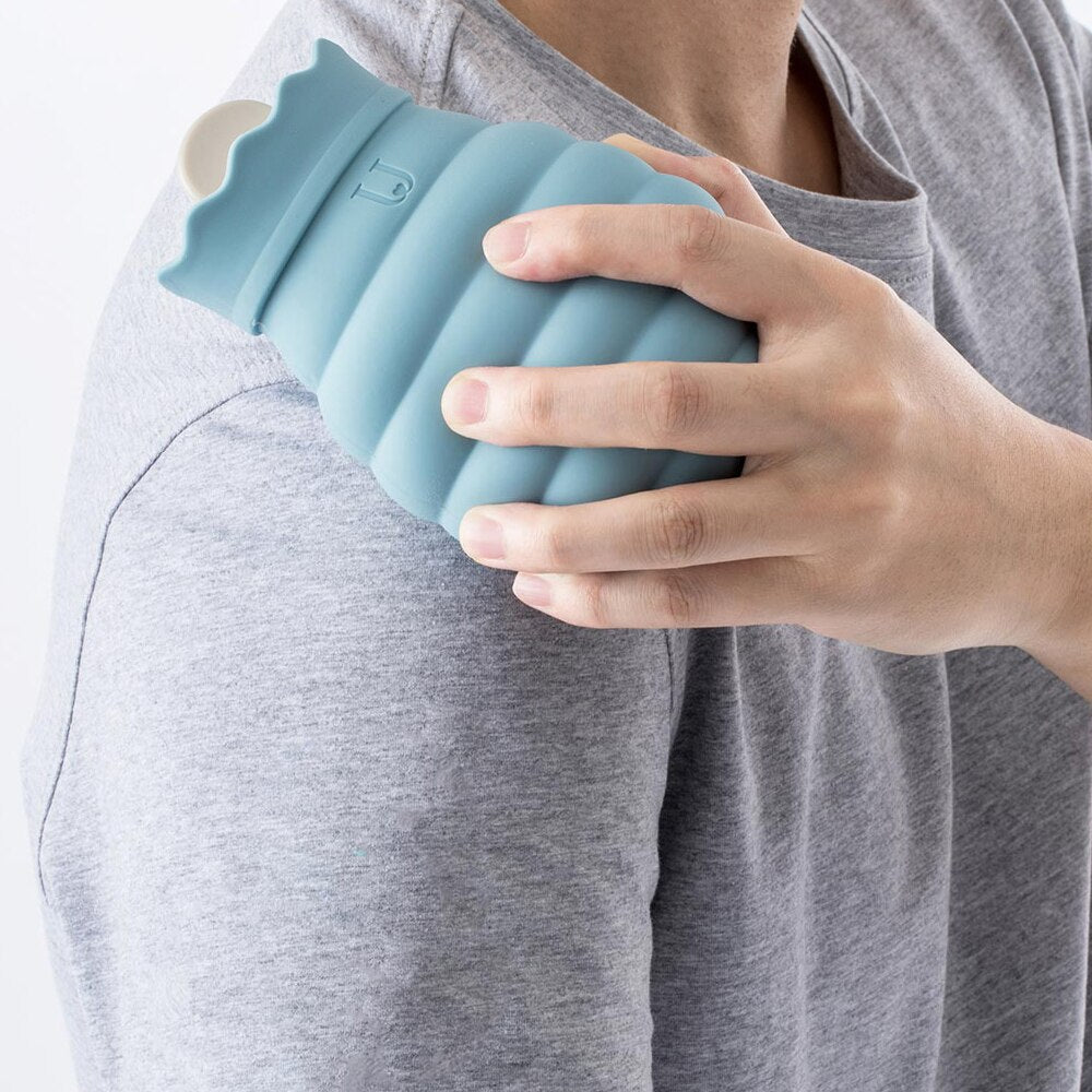 Microwave-Safe Silicone Hot Water Bottle 313ml 620ml with Knitted Cover for Abdominal Pain Relief and Warmth | Sansoti