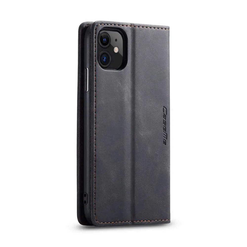 Leather Wallet Phone Case iPhone 11 Cognac Black Red Blue Wallet Case Camera Protection Card Slots | Sansoti