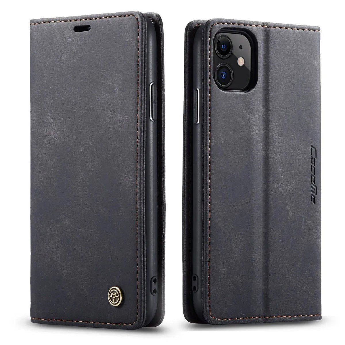 Leather Wallet Phone Case iPhone 11 Cognac Black Red Blue Wallet Case Camera Protection Card Slots | Sansoti