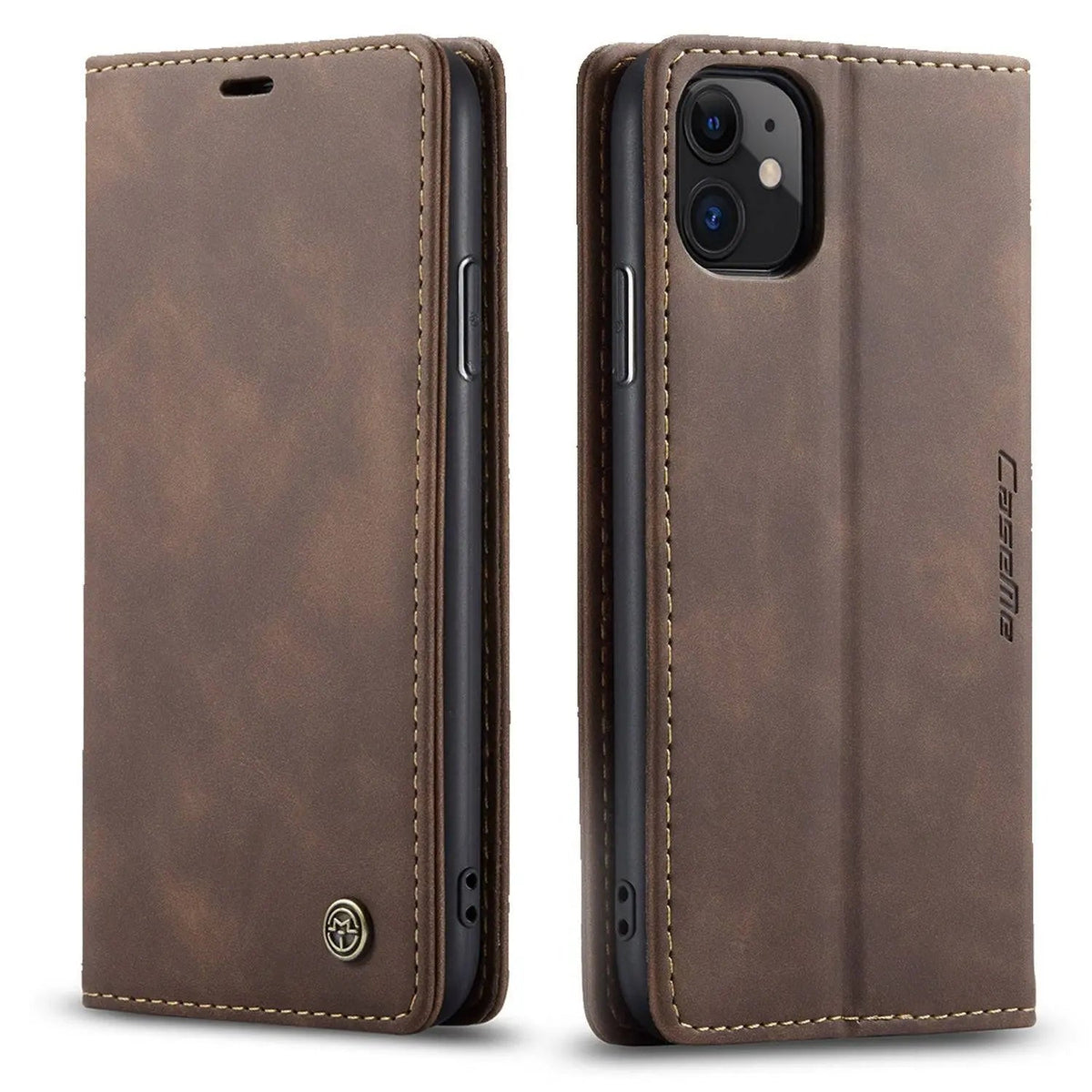 Leather Wallet Phone Case iPhone 11 Cognac Black Red Blue Wallet Case Camera Protection Card Slots | Sansoti