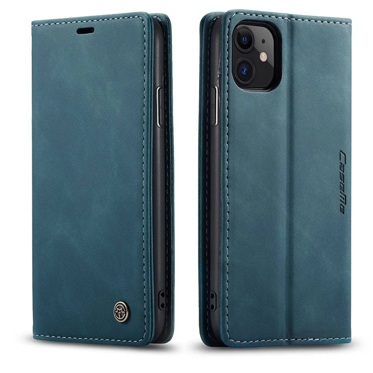 Leather Wallet Phone Case iPhone 11 Cognac Black Red Blue Wallet Case Camera Protection Card Slots | Sansoti