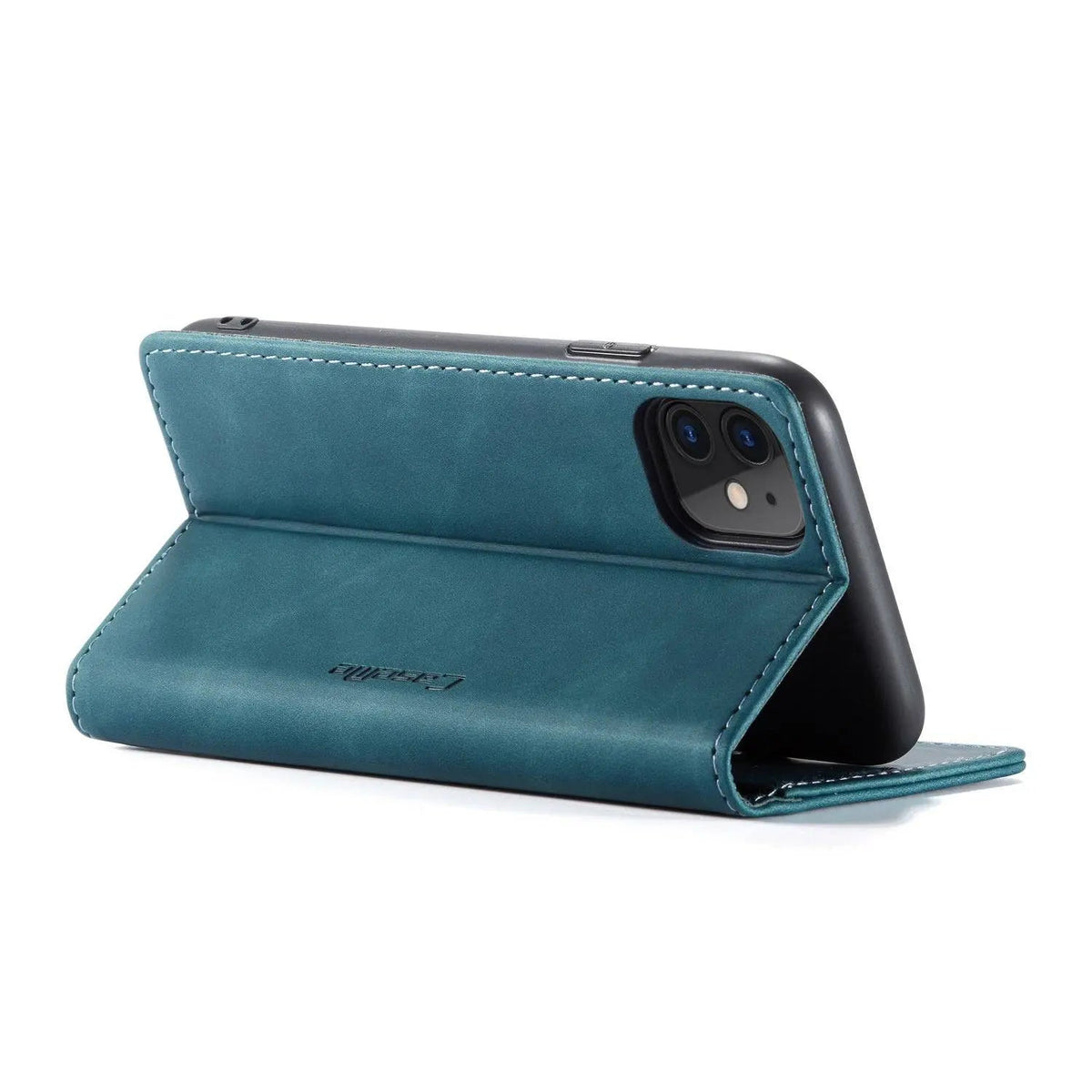 Leather Wallet Phone Case iPhone 11 Cognac Black Red Blue Wallet Case Camera Protection Card Slots | Sansoti