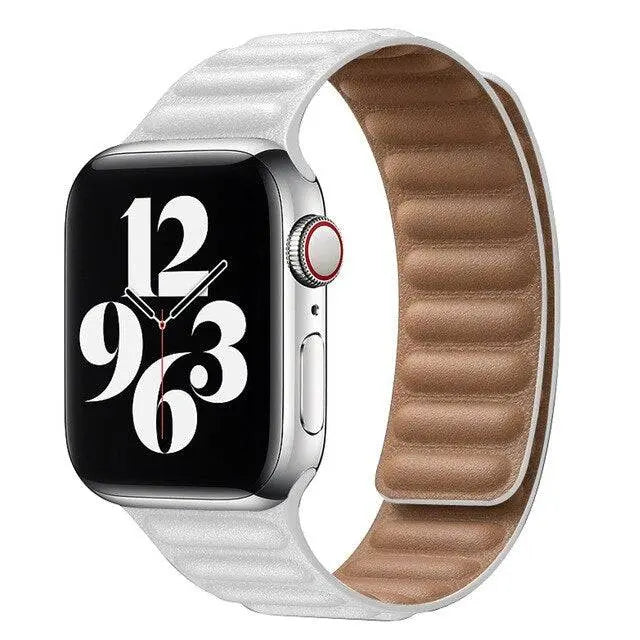 Magnetisches Lederarmband für Smartwatch 42-49 mm verstellbares Gliederarmband Echtleder stilvoll Premium | Sansoti
