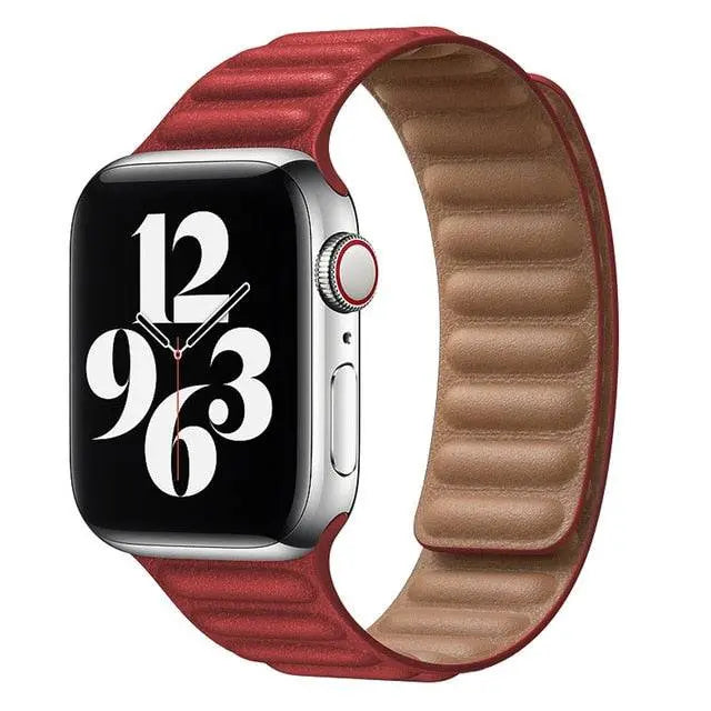 Magnetisches Lederarmband für Smartwatch 42-49 mm verstellbares Gliederarmband Echtleder stilvoll Premium | Sansoti