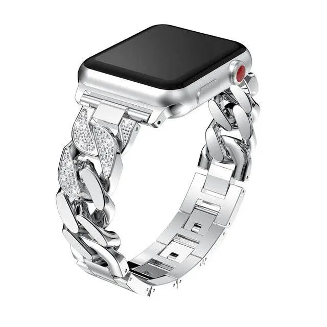 Bracelet à maillons en acier avec cristaux pour smartwatch 42-49 mm, bracelet élégant avec finition joaillerie pour femme | Sansoti