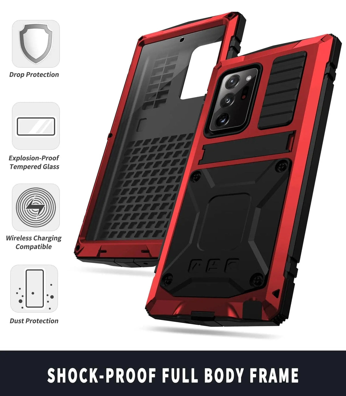 Aluminum Protective Case for Galaxy S21 Ultra Plus with Stand and Tempered Glass Armor Full Protection | Sansoti