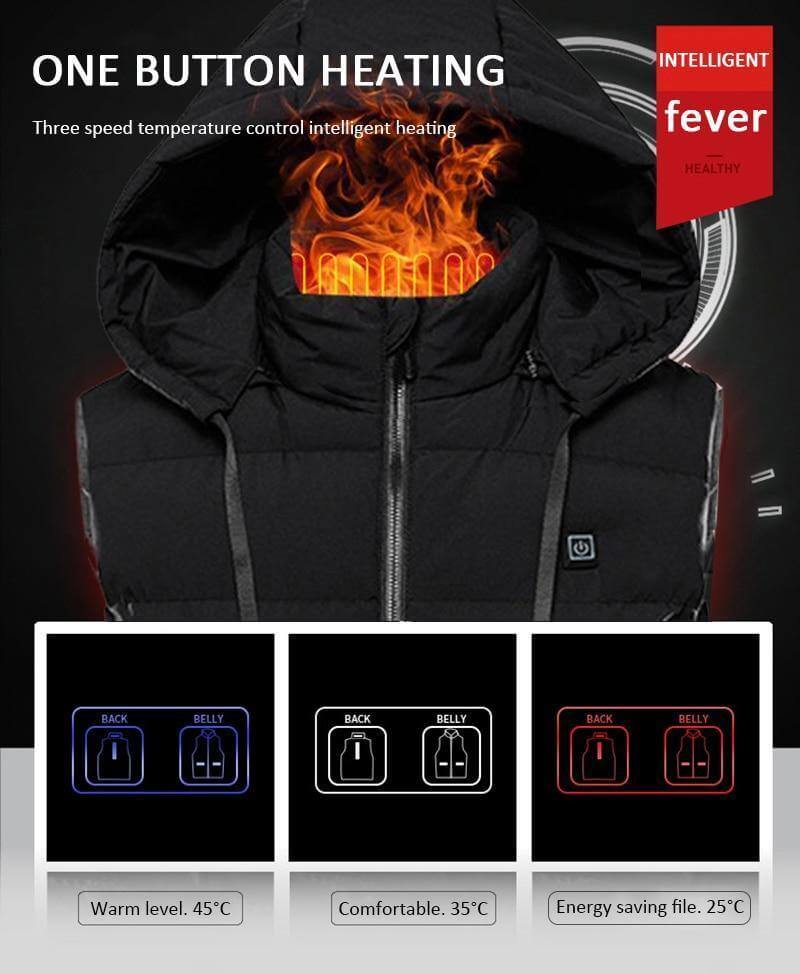 Heated Body Warmer Vest with Hood, Three Heat Settings, USB Rechargeable, Water-Repellent, Outdoor Winter | Sansoti