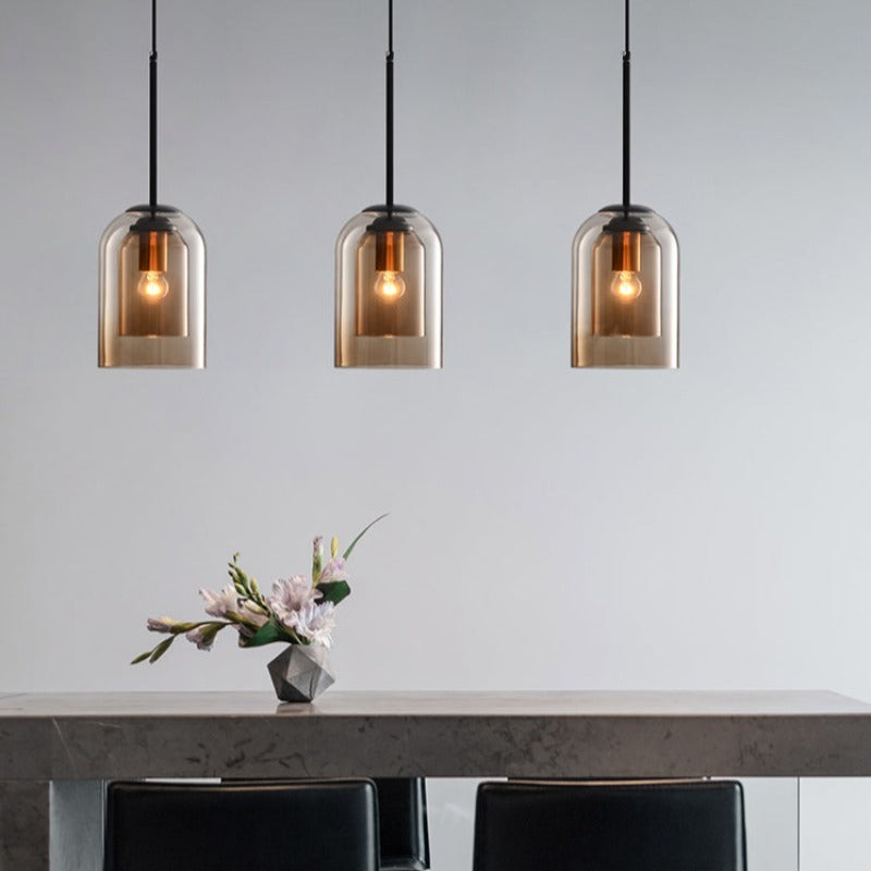 Pendelleuchte Doppelglas Mid-Century Eisen Rauchgrau Rost 15cm Dimmbar E27 Wohnzimmer Esszimmer | Restfield