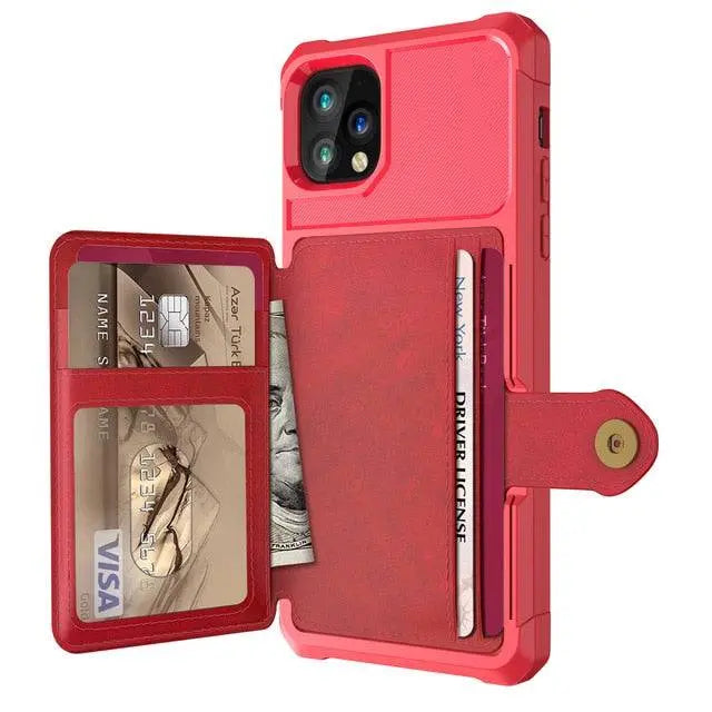 Skórzane etui na telefon z funkcją portfela do serii iPhone 12 Ochrona przycisku aparatu Etui na karty | Sansoti