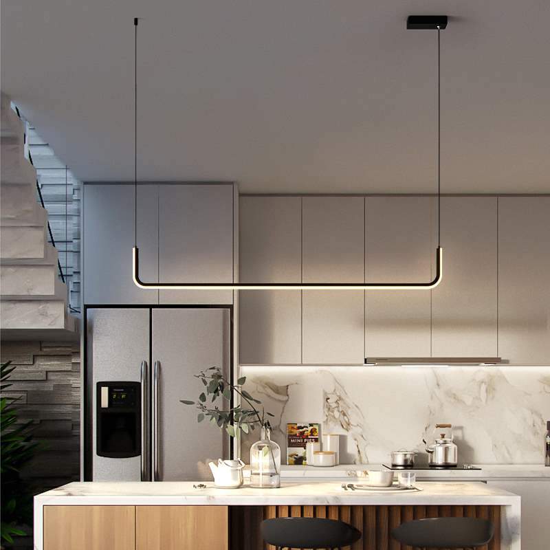 Hanglamp LED Aluminium Zwart Modern Eetkamer Woonkamer Dimbaar Lineaire Pendellamp Minimalistische Plafondlamp Tafel | Sansoti