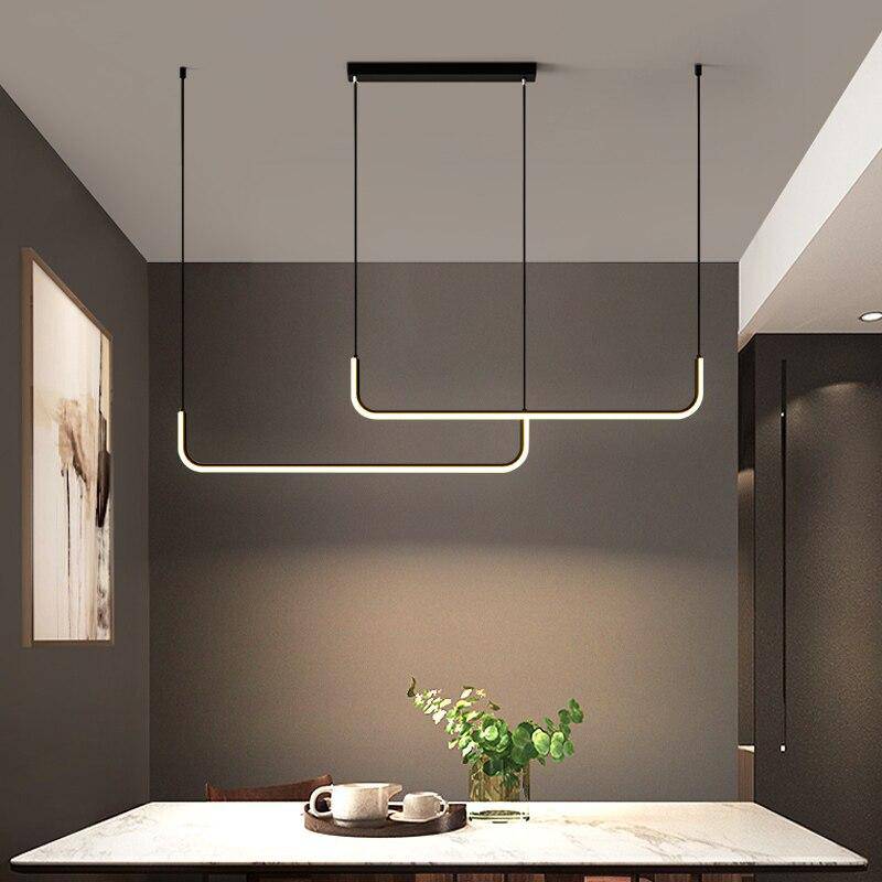Hanglamp LED Aluminium Zwart Modern Eetkamer Woonkamer Dimbaar Lineaire Pendellamp Minimalistische Plafondlamp Tafel | Sansoti