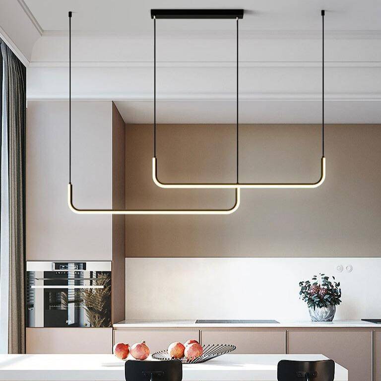 Hanglamp LED Aluminium Zwart Modern Eetkamer Woonkamer Dimbaar Lineaire Pendellamp Minimalistische Plafondlamp Tafel | Sansoti
