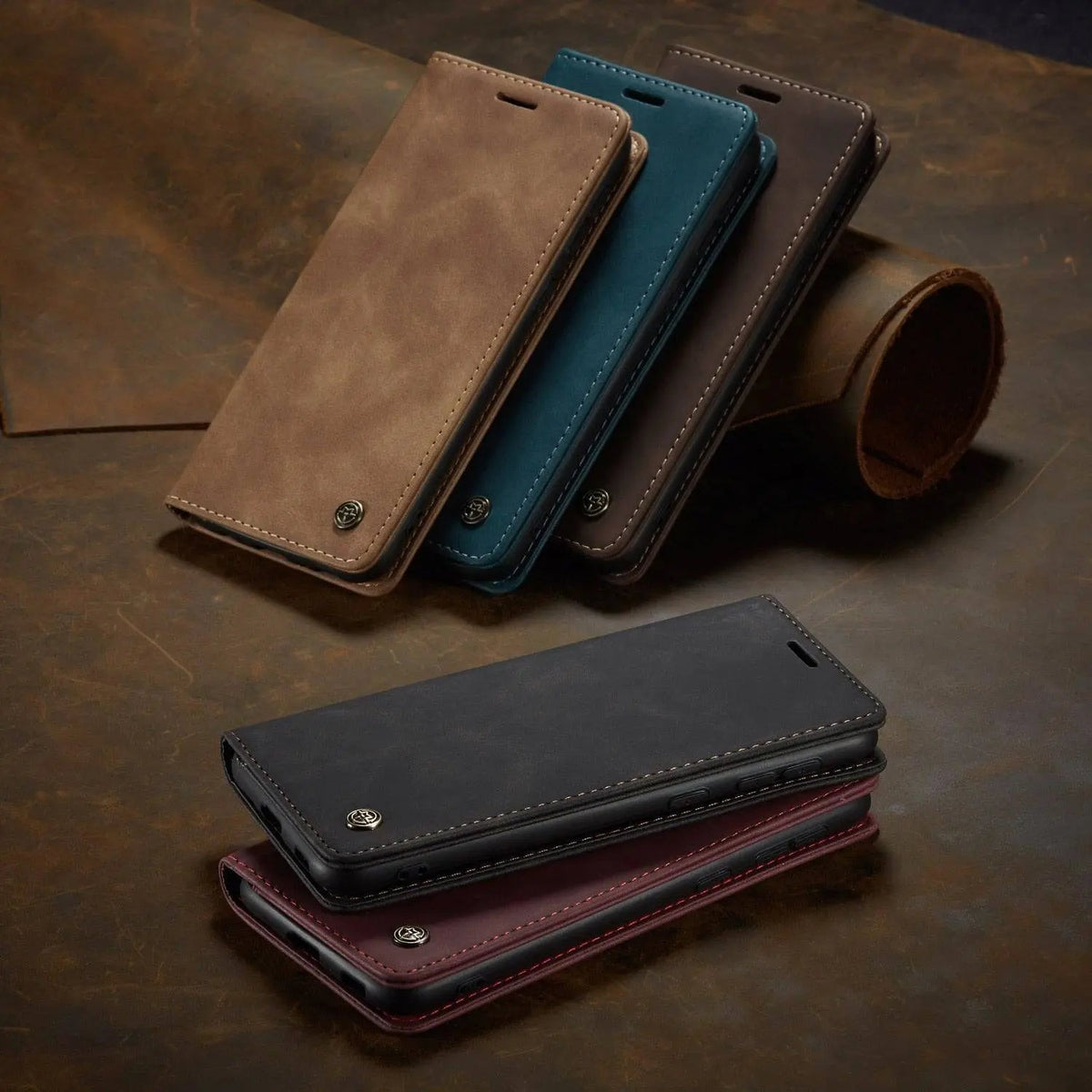Étui de téléphone en cuir Galaxy S21 Ultra Plus avec support, coque protectrice, marron noir bleu rouge, élégant | Sansoti