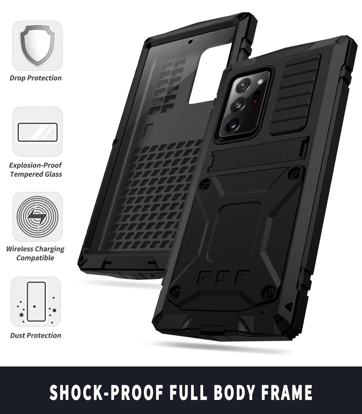 Aluminum Protective Case for Galaxy S21 Ultra Plus with Stand and Tempered Glass Armor Full Protection | Sansoti