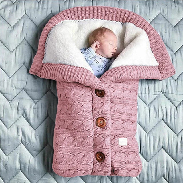 Gebreide Babyslaapzak Winter 0-12 Maanden Knopen Warm Zachte Deken Kinderwagen Ledikant Reizen Slaapzak | Sansoti