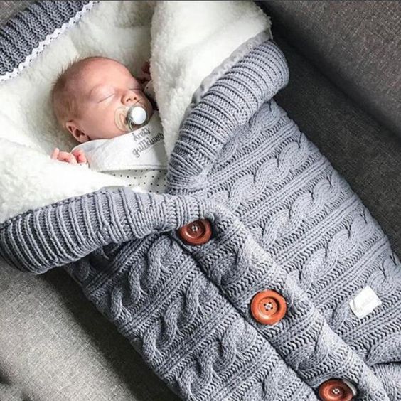 Gebreide Babyslaapzak Winter 0-12 Maanden Knopen Warm Zachte Deken Kinderwagen Ledikant Reizen Slaapzak | Sansoti