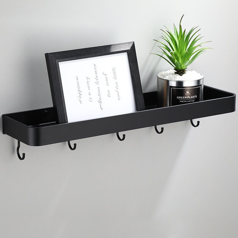 Floating Wall Shelf Aluminum Matte Black 30-50cm Multifunctional Storage Shelf Bathroom Kitchen Living Room | Sansoti