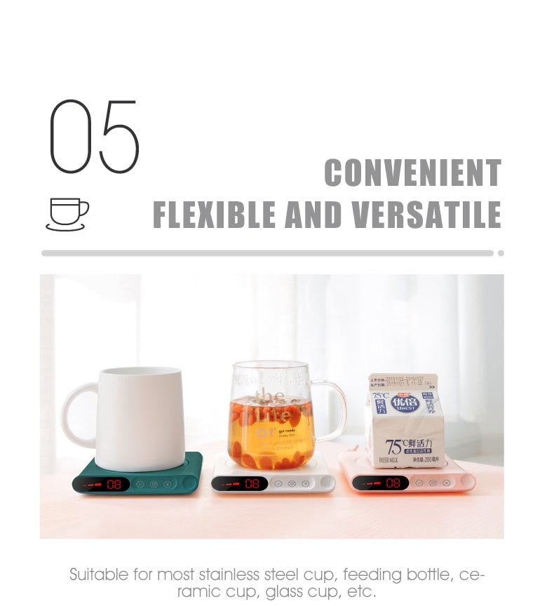 USB Cup Warmer with Timer, Digital Display and Temperature Control for Coffee and Tea, Desk Mat | Sansoti