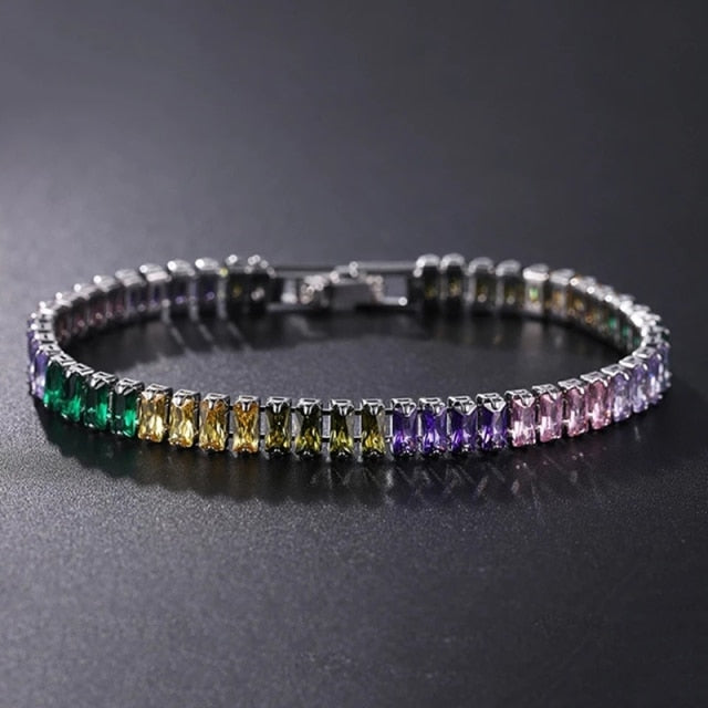 Elegante Schakelarmband met Zirkonia Stenen | Luxe Tennisarmband voor Dames en Heren | Geometrisch Design Polssieraad met Glanzende Kristallen | Verstelbare Feestelijke Armband Zilver Goud | Sansoti