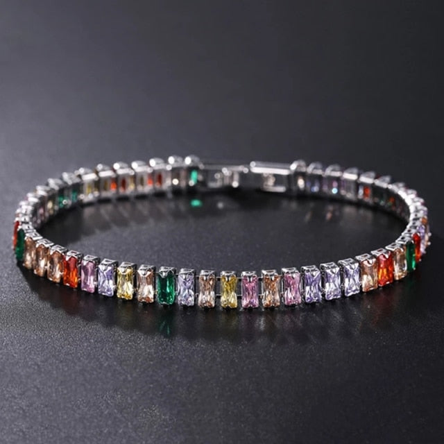 Elegante Schakelarmband met Zirkonia Stenen | Luxe Tennisarmband voor Dames en Heren | Geometrisch Design Polssieraad met Glanzende Kristallen | Verstelbare Feestelijke Armband Zilver Goud | Sansoti