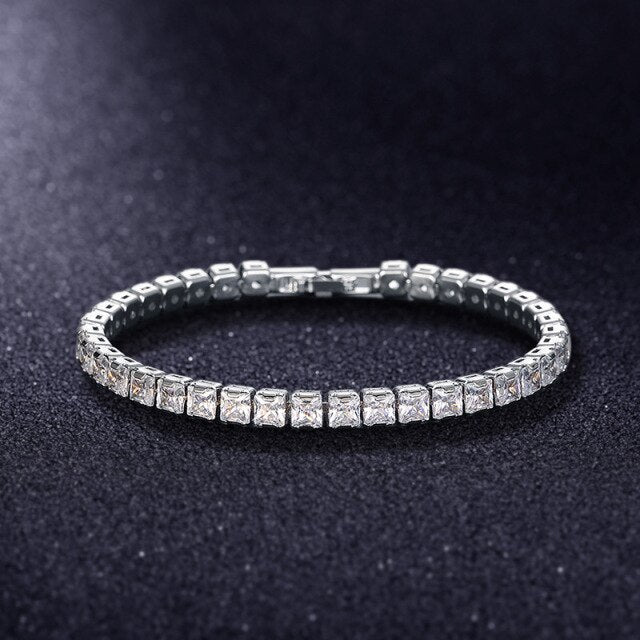 Elegante Schakelarmband met Zirkonia Stenen | Luxe Tennisarmband voor Dames en Heren | Geometrisch Design Polssieraad met Glanzende Kristallen | Verstelbare Feestelijke Armband Zilver Goud | Sansoti