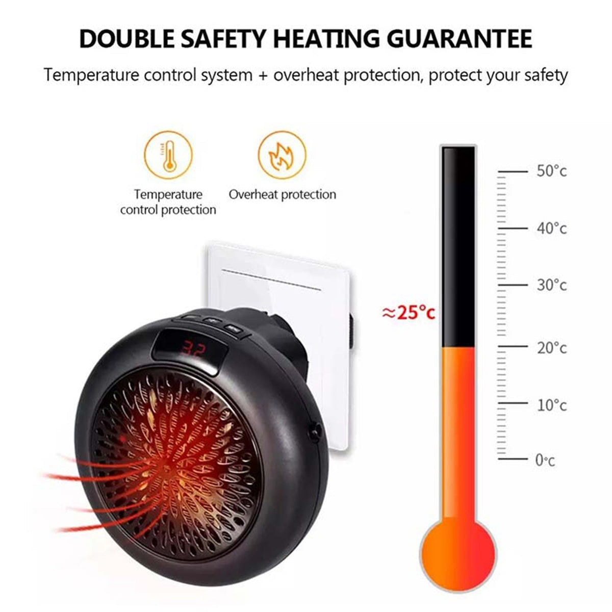 Compact Plug-In Heater with LED Display, Timer, Adjustable Settings for Small Spaces, Energy-Efficient Heat | Sansoti
