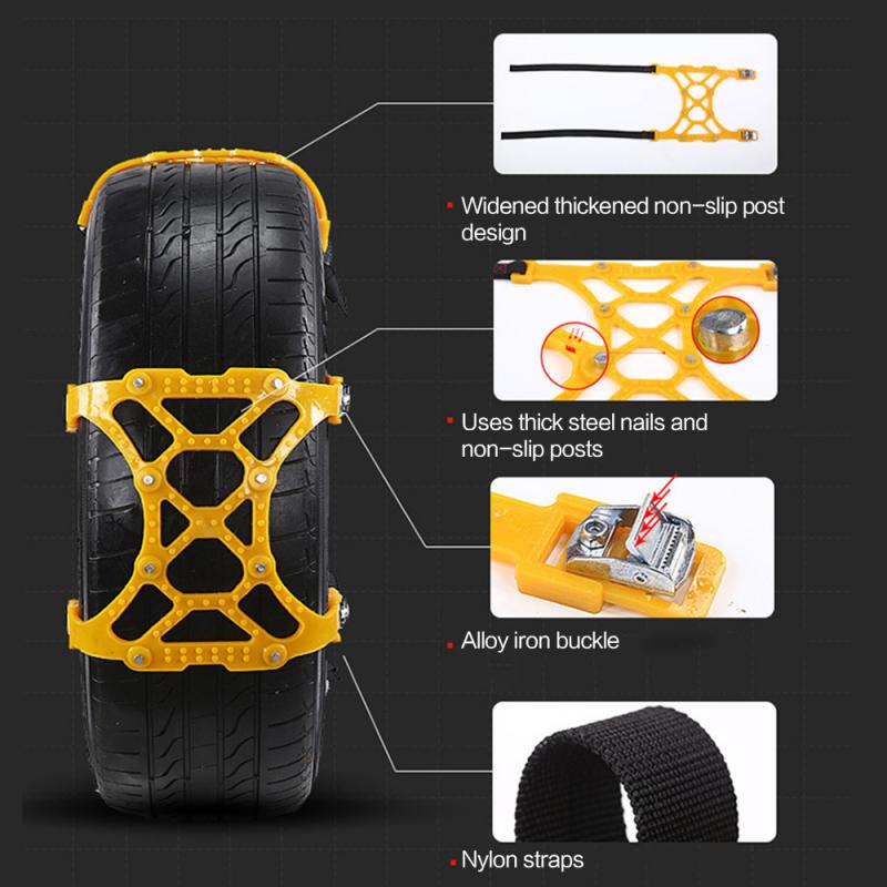 Car Traction Straps Winter TPU Steel Studs Universal Snow Mud Safety Grip Anti-Slip Vehicle Tires | Sansoti