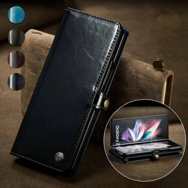 Leather Phone Case with Wallet Card Holder for Foldable Smartphone Black Blue Red Brown Protection | Sansoti