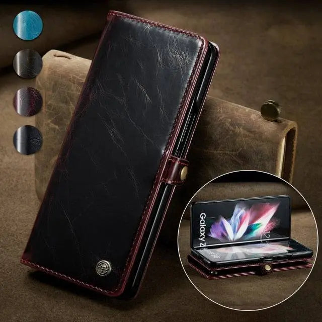 Leather Phone Case with Wallet Card Holder for Foldable Smartphone Black Blue Red Brown Protection | Sansoti