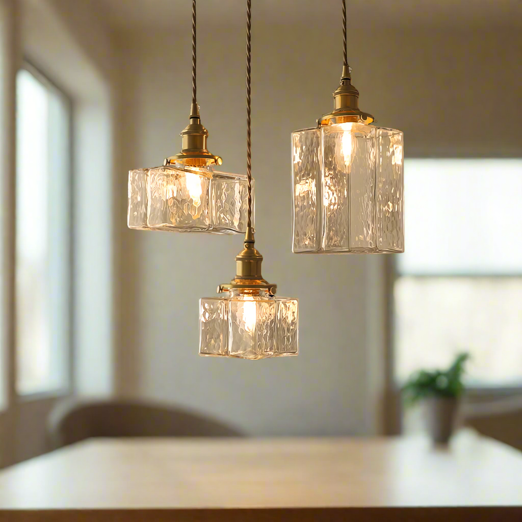 Suspension verre Rétro Texture Vintage Laiton E27 Îlot de cuisine | Restfield