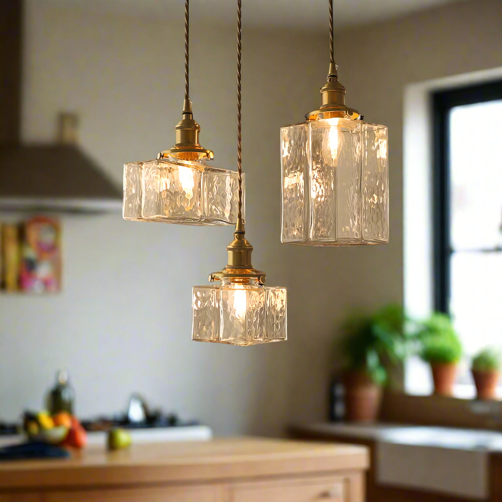 Suspension verre Rétro Texture Vintage Laiton E27 Îlot de cuisine | Restfield