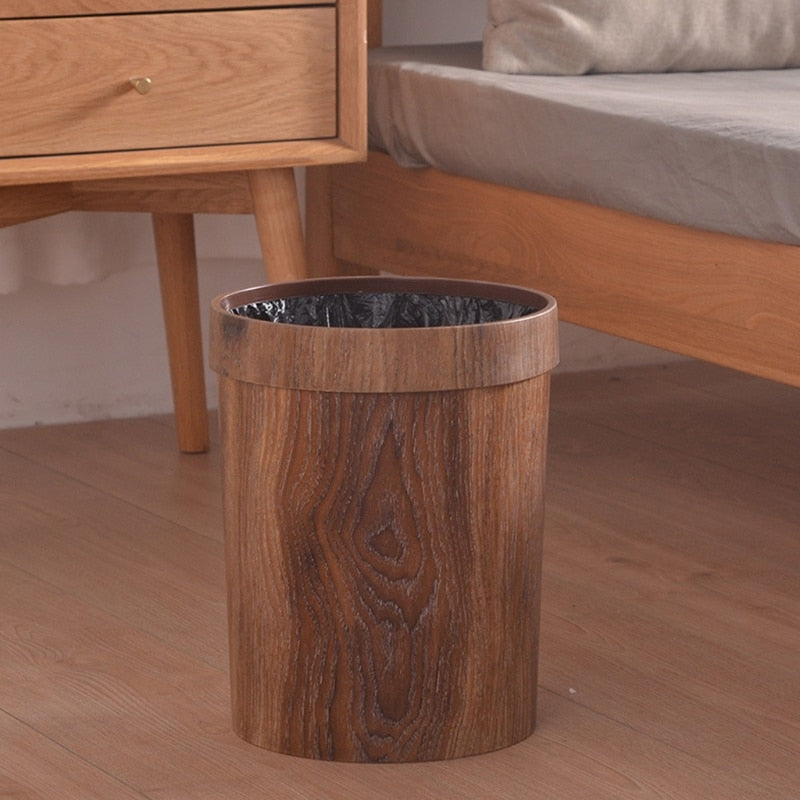 Wood-Look Waste Bin 8L Scandinavian Design Trash Can for Bathroom Kitchen Office Living Room | Sansoti
