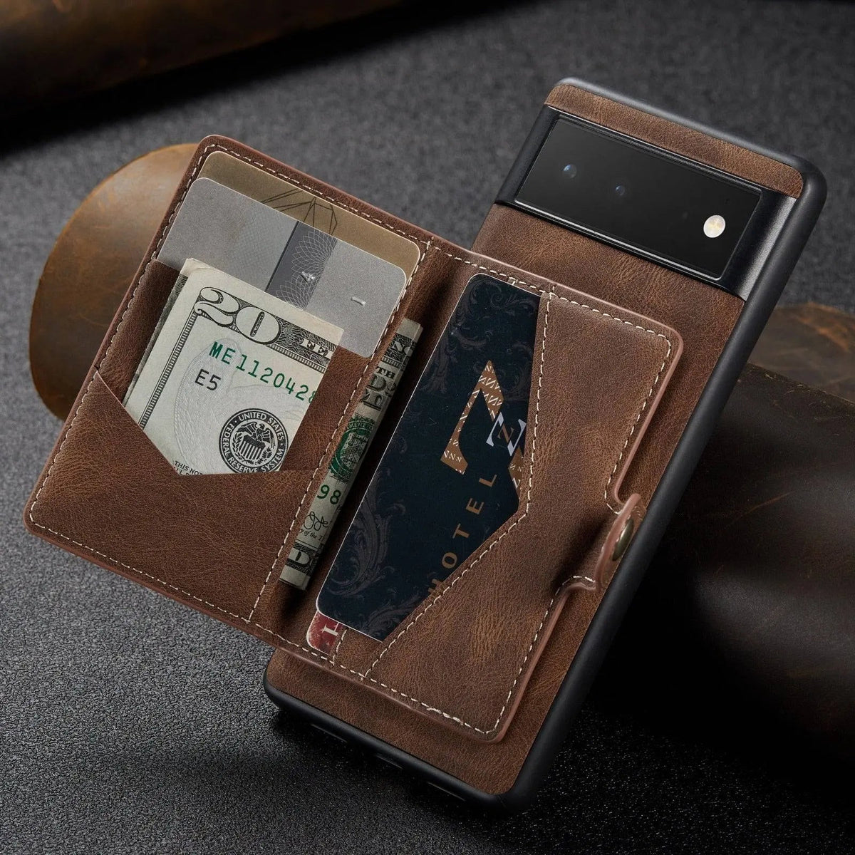 Leather Phone Case with Wallet for Smartphone Vintage Style Card Holder Protective Cover Brown Black | Sansoti
