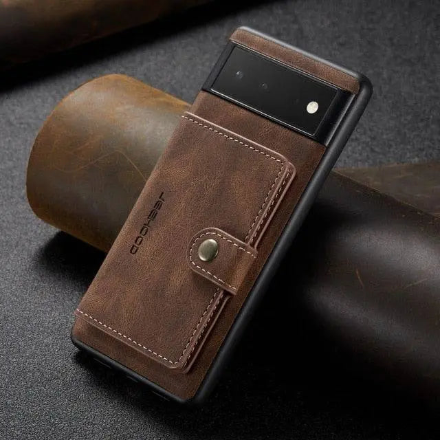Leather Phone Case with Wallet for Smartphone Vintage Style Card Holder Protective Cover Brown Black | Sansoti