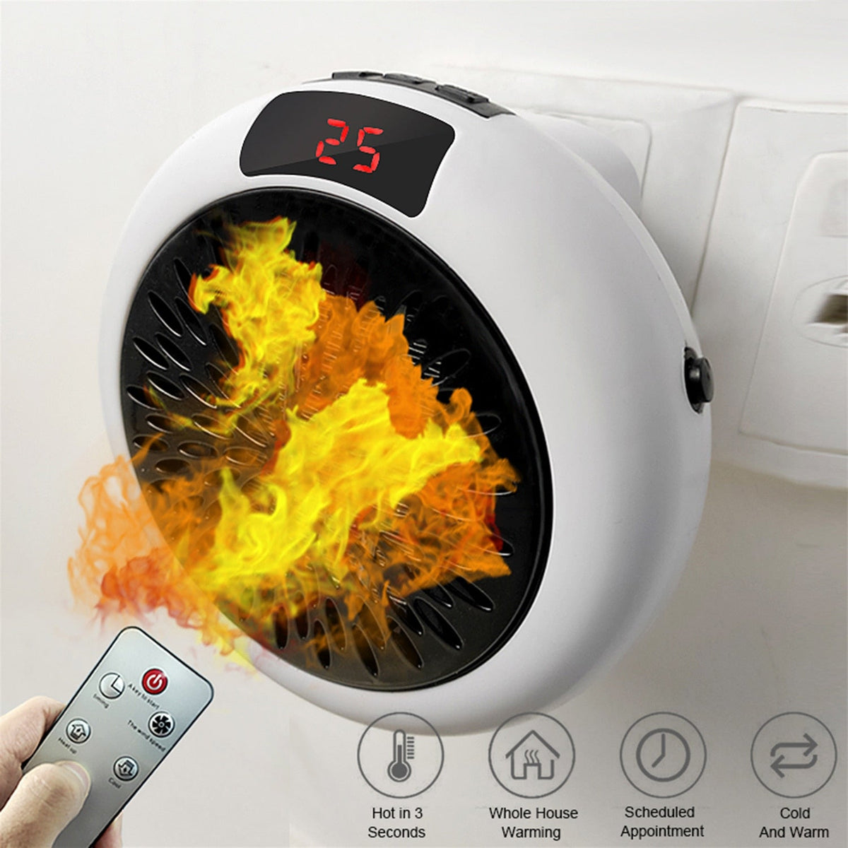 Compact Plug-In Heater with LED Display, Timer, Adjustable Settings for Small Spaces, Energy-Efficient Heat | Sansoti