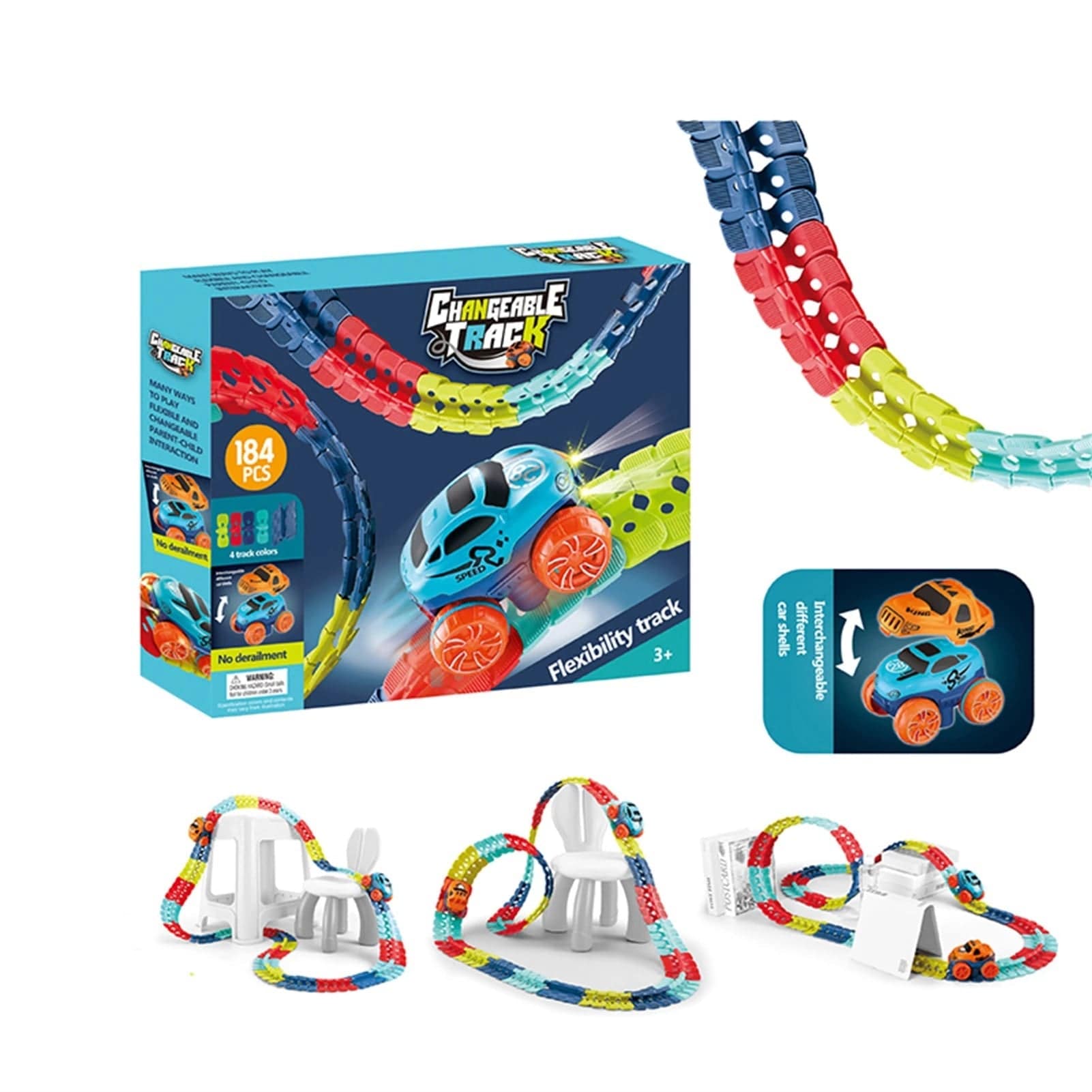 Magnetisches Rennbahn-Spielzeugset für Kinder mit Glow-in-the-Dark-Funktion 46–184 Teile lehrreich kreativ | Sansoti