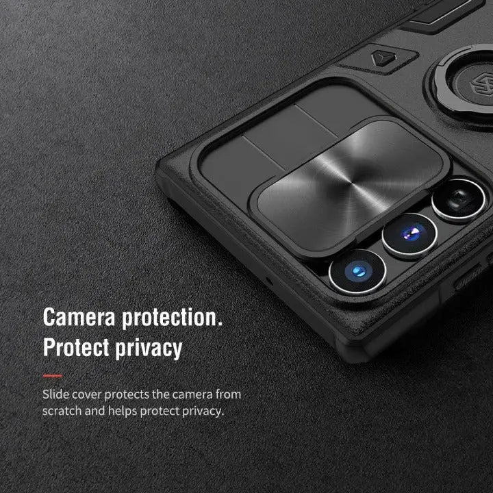 Étui de téléphone en aluminium avec support annulaire et protection de l'appareil photo pour Galaxy S22 Ultra, design noir, bleu et vert | Sansoti