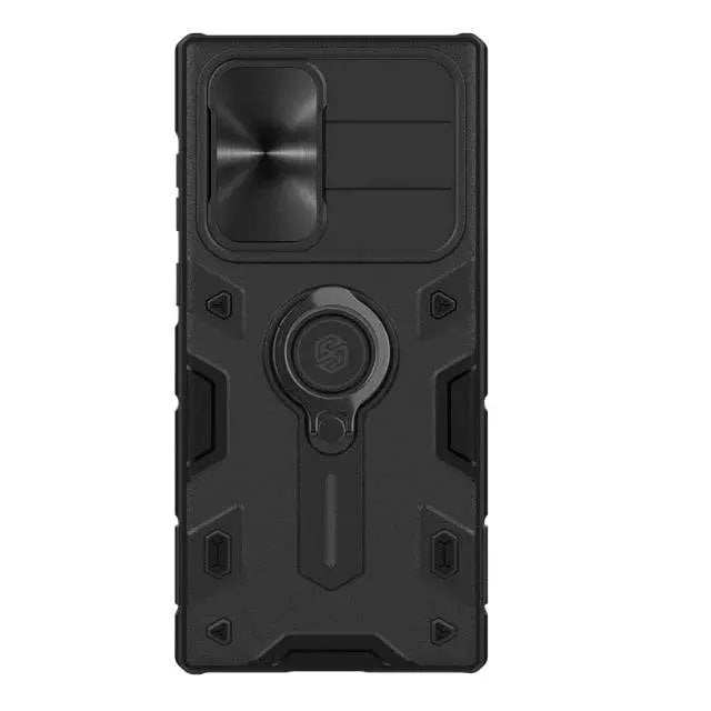 Étui de téléphone en aluminium avec support annulaire et protection de l'appareil photo pour Galaxy S22 Ultra, design noir, bleu et vert | Sansoti