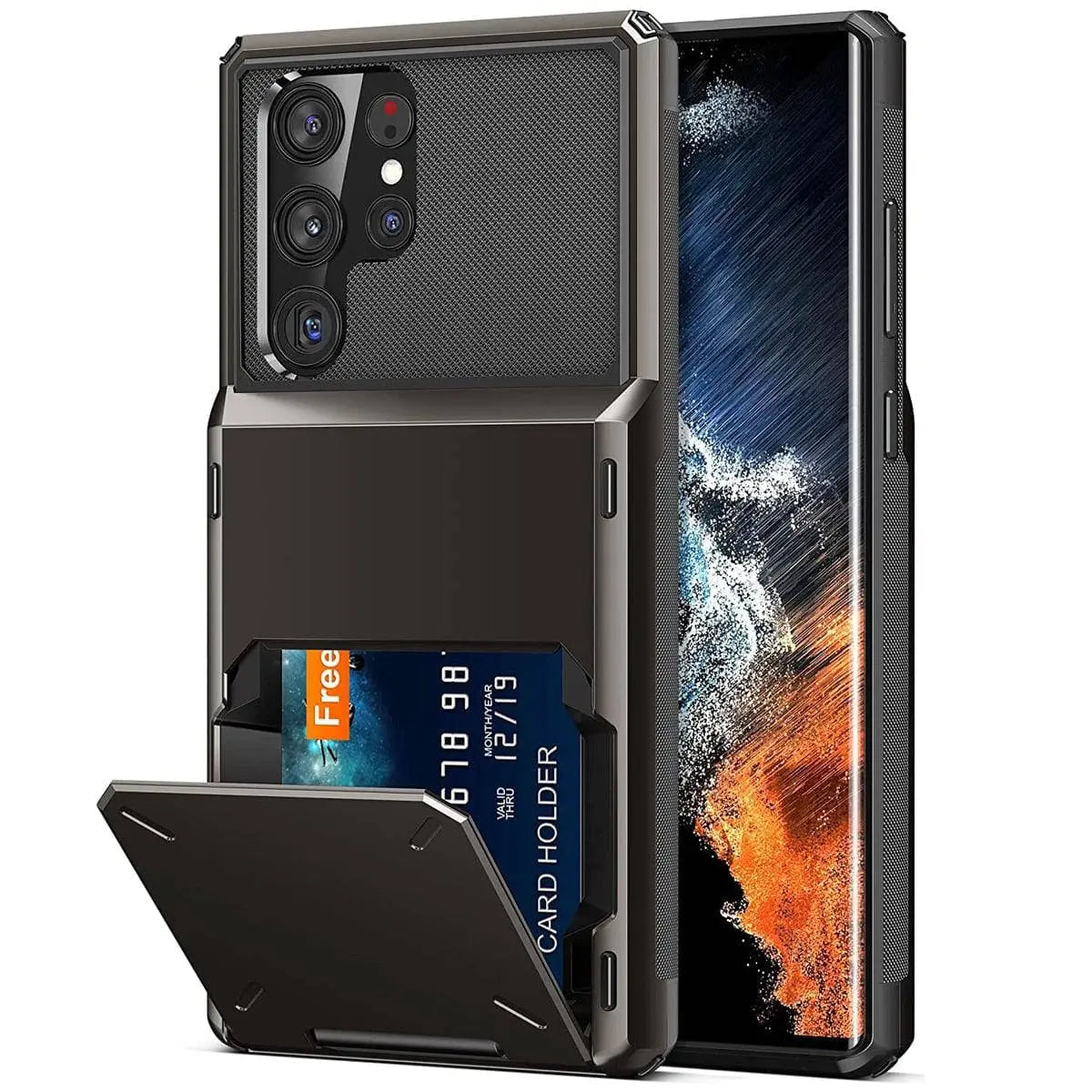 Gehärtete Handyhülle mit Kartenfach für Samsung Galaxy S22 Ultra Plus, robuste Panzer-Schutzhülle | Sansoti