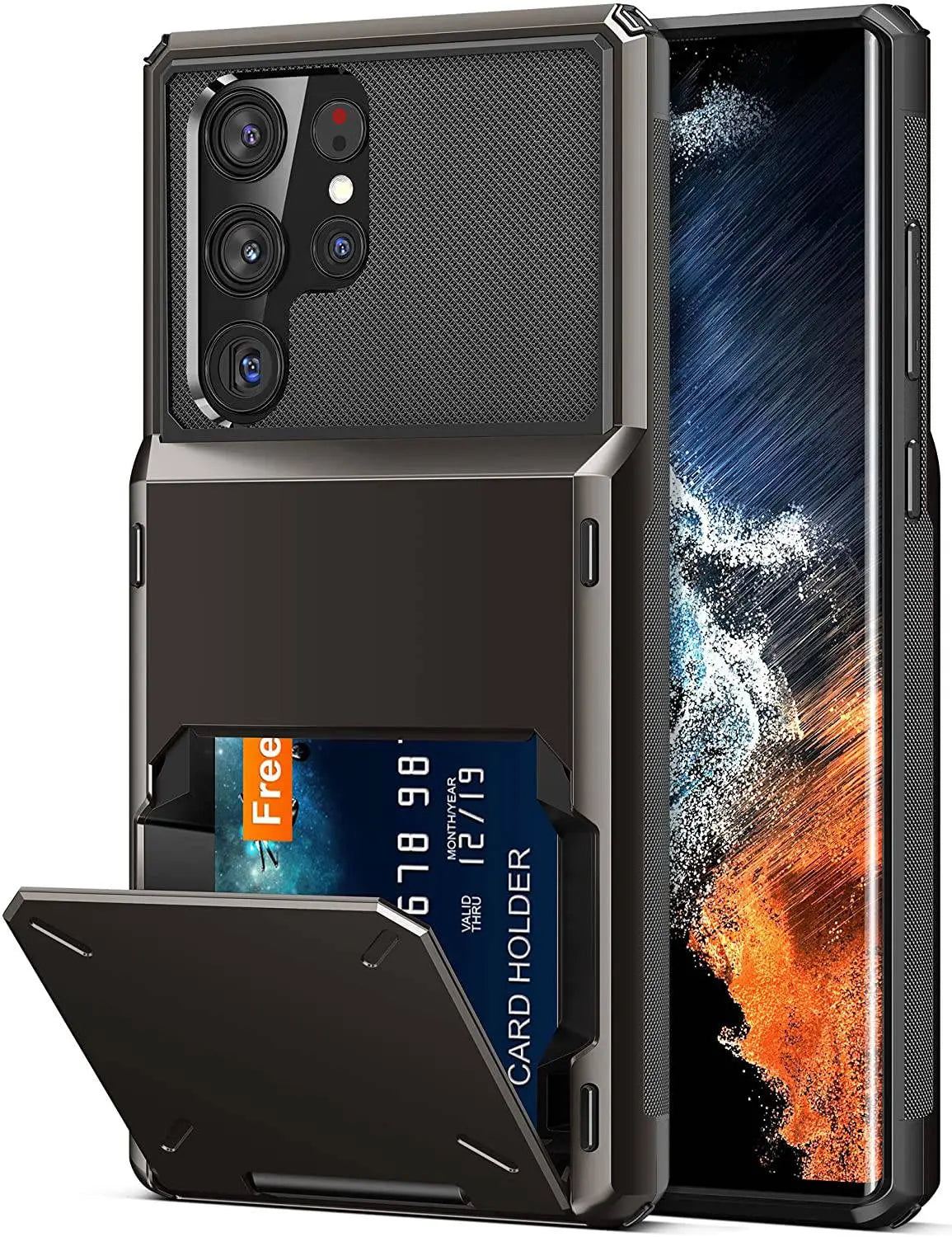 Gehärtete Handyhülle mit Kartenfach für Samsung Galaxy S22 Ultra Plus, robuste Panzer-Schutzhülle | Sansoti
