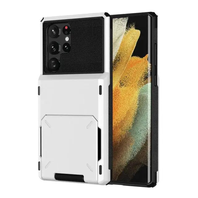 Gehärtete Handyhülle mit Kartenfach für Samsung Galaxy S22 Ultra Plus, robuste Panzer-Schutzhülle | Sansoti