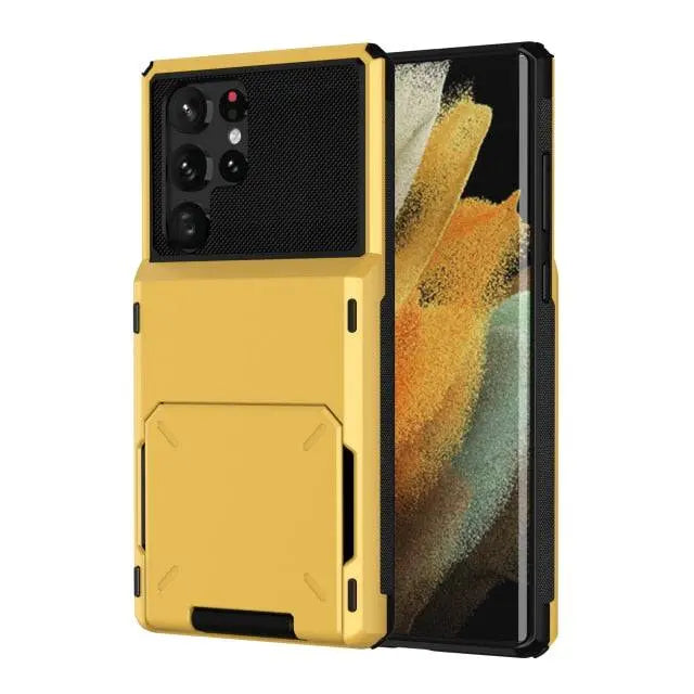 Gehärtete Handyhülle mit Kartenfach für Samsung Galaxy S22 Ultra Plus, robuste Panzer-Schutzhülle | Sansoti