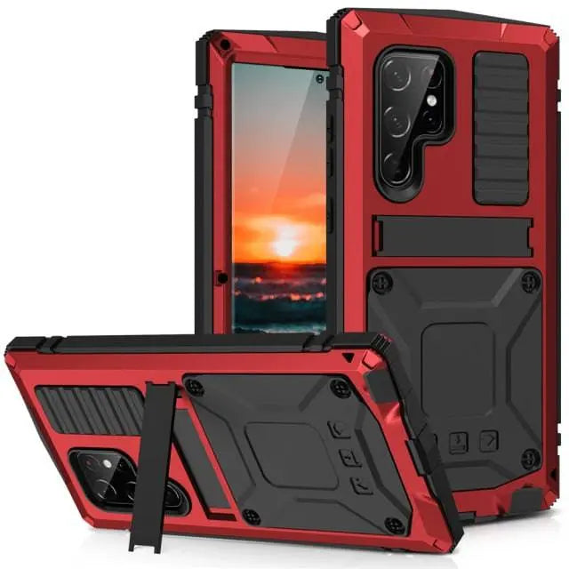 Aluminum Protective Case with Stand and Tempered Glass for Smartphone Impact-Resistant Shockproof Stylish Design | Sansoti