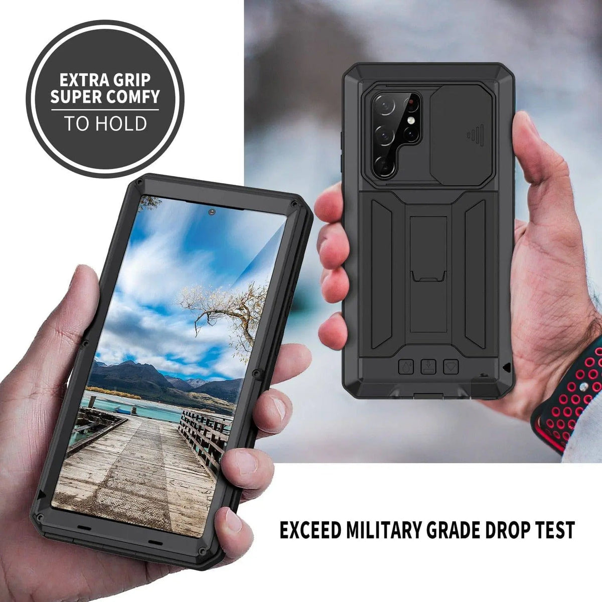 Coque de protection en aluminium avec support pour Samsung Galaxy S22 Ultra Plus, antichoc et robuste | Sansoti