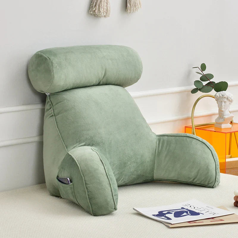 Coussin de lecture ergonomique avec accoudoirs 75x45cm en velours, réglable, pour lit et canapé, soutien du dos, confort et détente | Sansoti