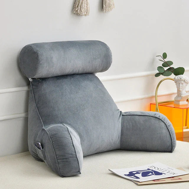 Coussin de lecture ergonomique avec accoudoirs 75x45cm en velours, réglable, pour lit et canapé, soutien du dos, confort et détente | Sansoti